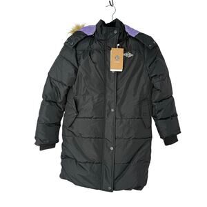 Wantdo Black Puffer Coat Faux Fur Hood Recycled Insulated Girls Size 10–12